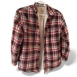 REDHEAD RED & WHITE PLAID BUTTON FRONT FLANNEL SHERPA LIINED SACKET MEDIUM